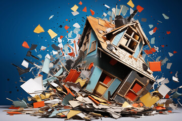 Abstract painting of a hoarder house exploding with too much stuff