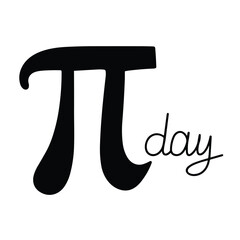 Happy Pi Day text banner in black color. Handwriting World Sleep Day inscription isolated on white background