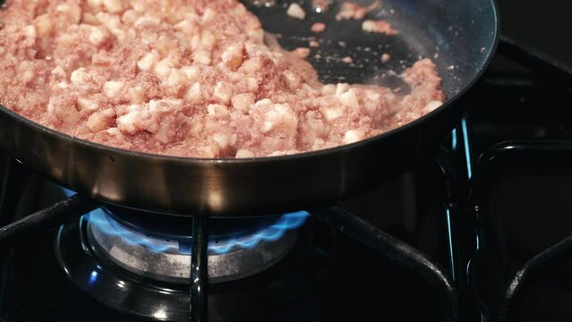 Cooking corned beef hash on the stove top 