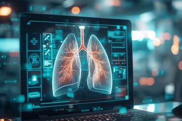 Digital Display of Human Lungs Health Analysis - obrazy, fototapety, plakaty