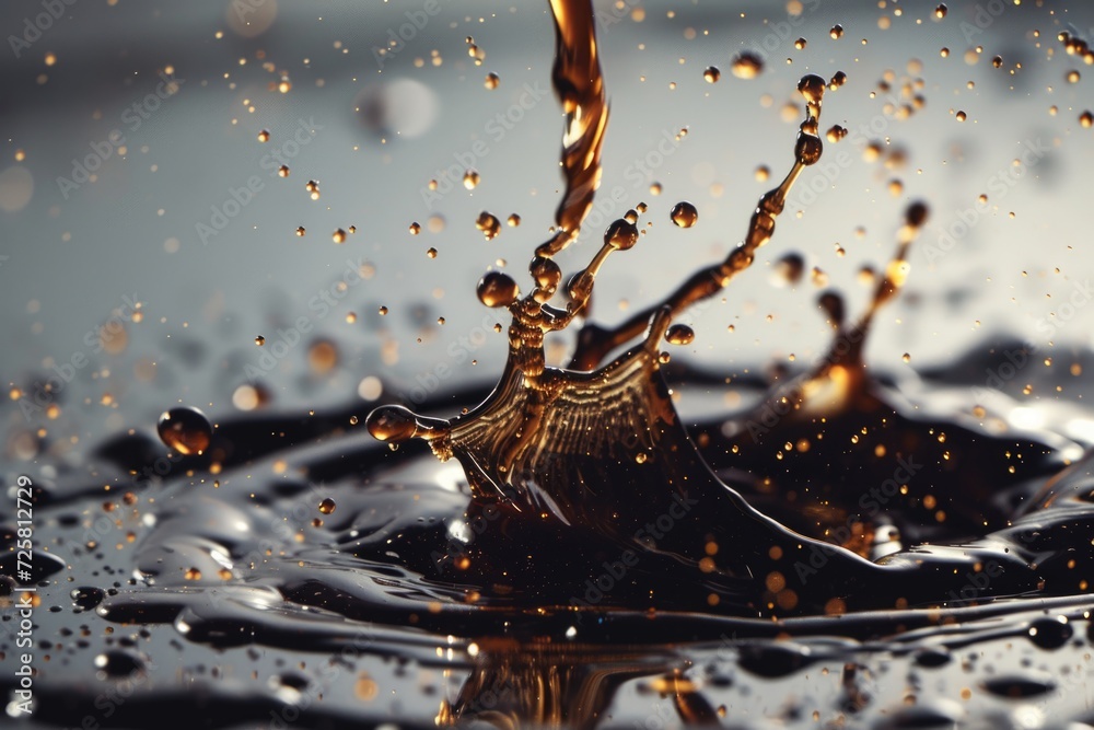 Poster A striking image of a splash of liquid on top of a black surface. Perfect for adding a dynamic touch to any design.