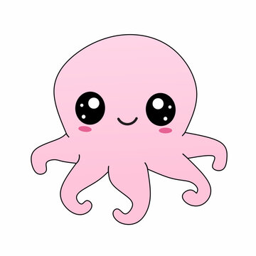 Cute pink octopus mascot. Kawaii style vector