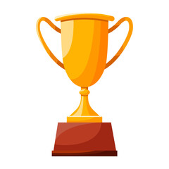 Winners cup, gold award for first place. Champions trophy, golden goblet. 1st prize reward icon. Shiny champions cup for championships. Symbol of victory in a sporting event, competition.