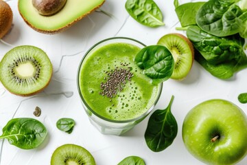 Superfood detox smoothie and white vegetarian food concept