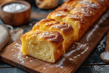 Sweet creamy rolls on a cutting board