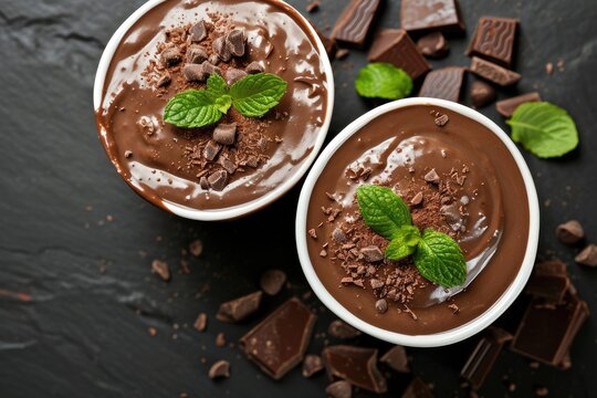 Top perspective of delectable chocolate pudding