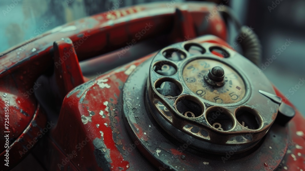 Poster an up-close view of an old-fashioned telephone. perfect for nostalgic designs or communication-theme