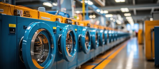 commercial industrial washing machines at laundromat