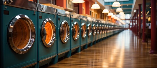 commercial industrial washing machines at laundromat