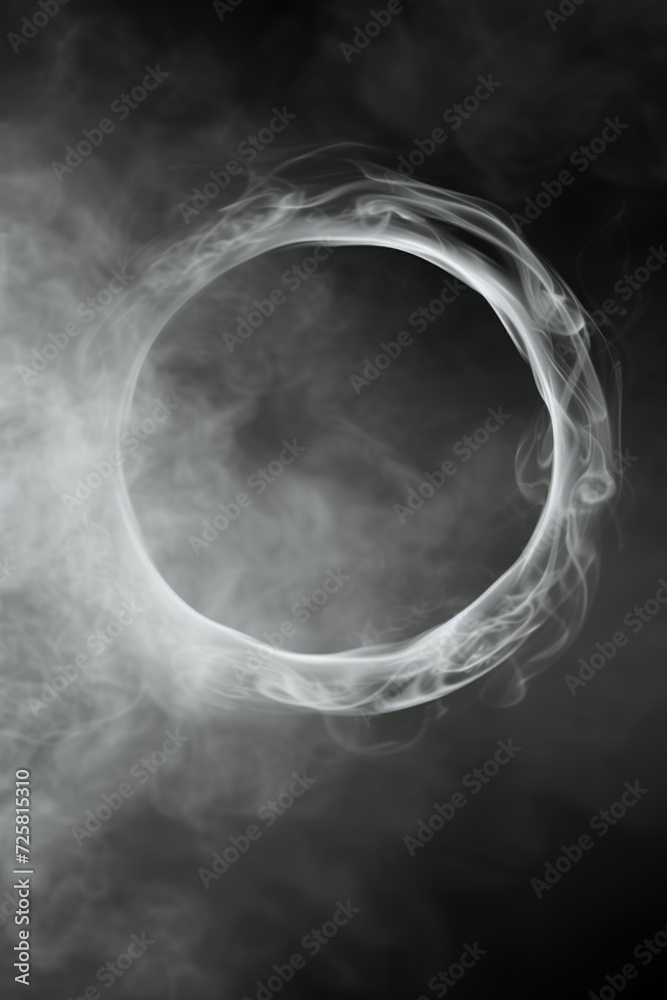 Poster a black and white photo capturing the beauty of a smoke ring. this image can be used to add a touch 
