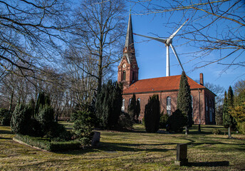 Church and Windpower in Altenwerder a Part of Hamburg