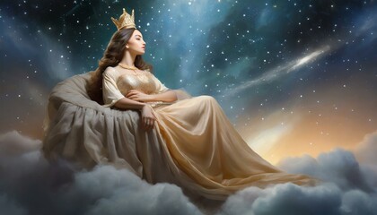 Dreamlike portrait of a beautiful fantasy princess. Story character. Illustration of a fairy tale queen