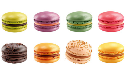 Set of colorful french macaroon isolated on transparent background