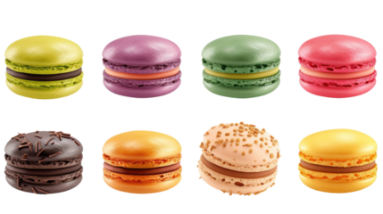 Set of colorful french macaroon isolated on transparent background