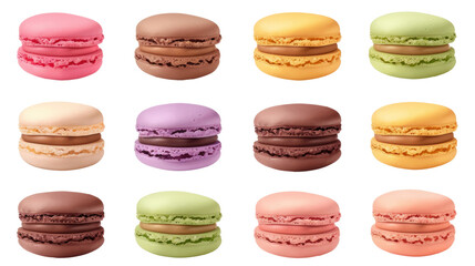 Set of colorful french macaroon isolated on transparent background