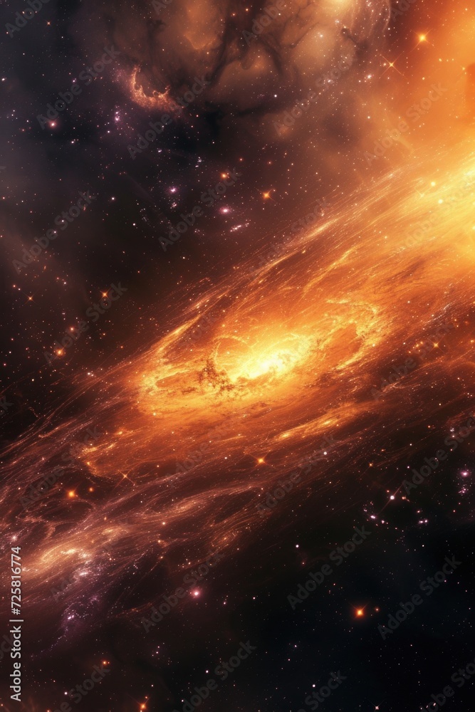 Wall mural a vibrant orange galaxy with a backdrop of stars. perfect for space-themed projects and designs