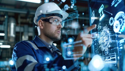 Engineer interacting with virtual interface in factory