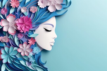 woman face with flowers in paper art style