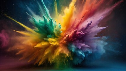 Obraz na płótnie Canvas Colored powder explosion. Rainbow colors dust background. Multicolored powder splash background. generative, ai.