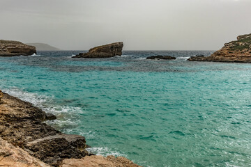 Rocks by the sea, spring time Malta