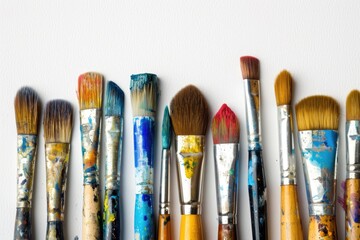 Various artists brushes on white backdrop