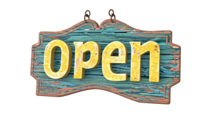 Realistic signboard OPEN isolated on transparent background. Come in, we`re open