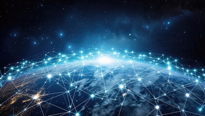 Naklejka na ściany i meble Global network connection over the world