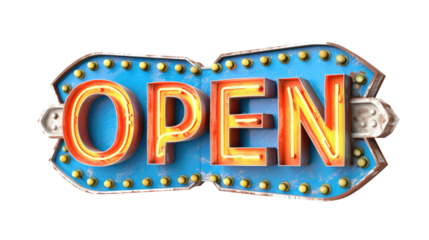 Realistic signboard OPEN isolated on transparent background. Come in, we`re open