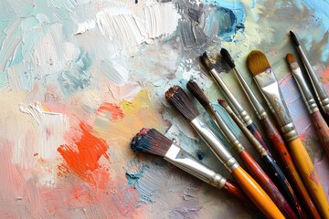 Obraz premium White background with brushes and a palette