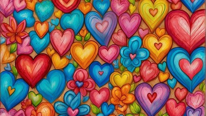 Fototapeta na wymiar Default banner for valentines day lots of colorful hearts