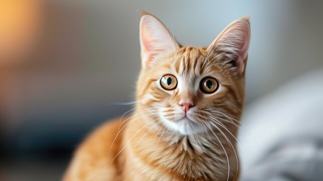 A cute orange Munchkin cat looks around with a charming background, highlighting the concept of pets and domestic animals in a playful manner