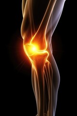 A human knee with a glowing joint. Can be used to illustrate medical concepts or advancements in joint health