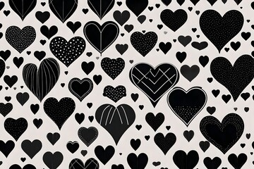 Seamless background with black hearts on white.