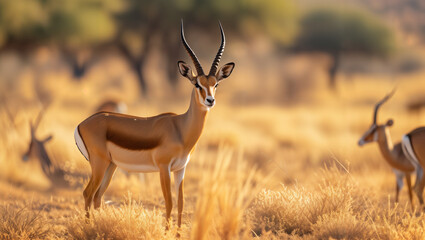 Naklejka premium The expansion of deserts jeopardizes the environments of antelope species, causing a shortage of resources, exacerbated by climate change