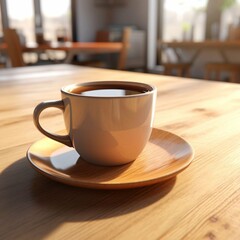 coffee cup in table, realistic, 4k