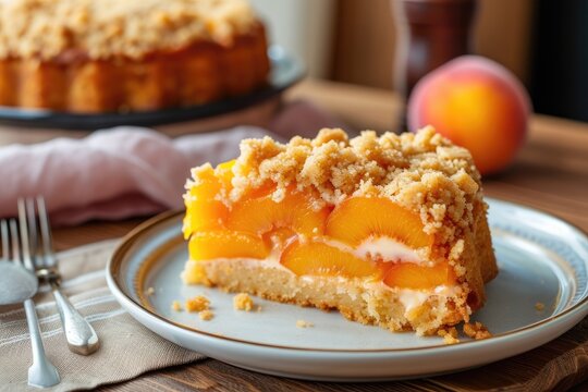 Tasty peach cake with crumble