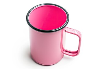 Top view of pink thermos mug on white background