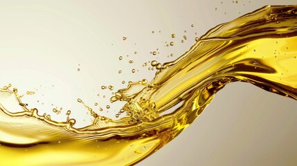 A vibrant yellow liquid is seen splashing out of a bottle. This image can be used to depict concepts such as freshness, energy, creativity, or even a spill or accident