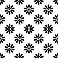 Black flowers isolated on white background. Cute floral seamless pattern. Vector simple flat graphic illustration. Texture.