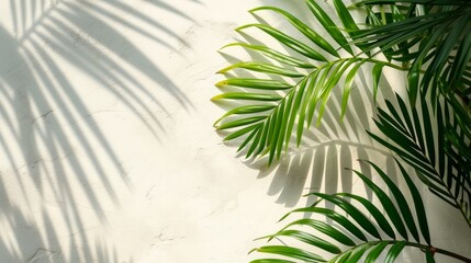 White background on which the shadow of a palm leaf is visible.