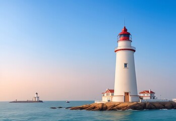 Fototapeta premium The beautiful lighthouse on the sea of Qingdao 
