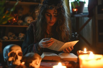 Fortune teller reading, bones in her house