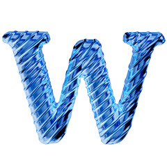 Ribbed blue ice 3d symbol. letter w