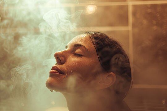 Woman relax in a steam bath sauna