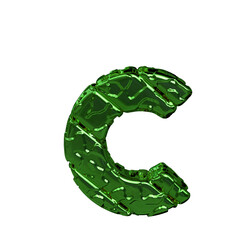 Green symbol made from rough diagonal blocks. view from above. letter c
