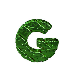 Green symbol made from rough diagonal blocks. view from above. letter g