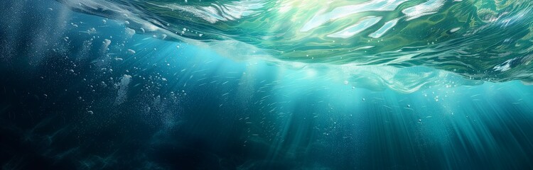 Fototapeta na wymiar ocean underwater with rays of sun light