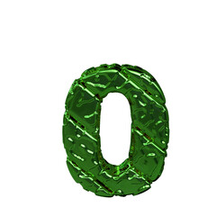 Green symbol made from rough diagonal blocks. view from above. number 0