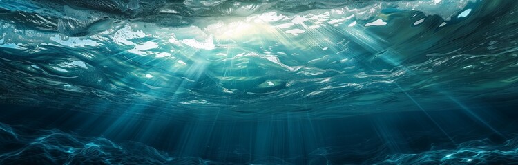 ocean underwater with rays of sun light