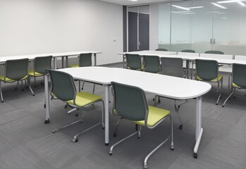 Group work space with neatly arranged chairs